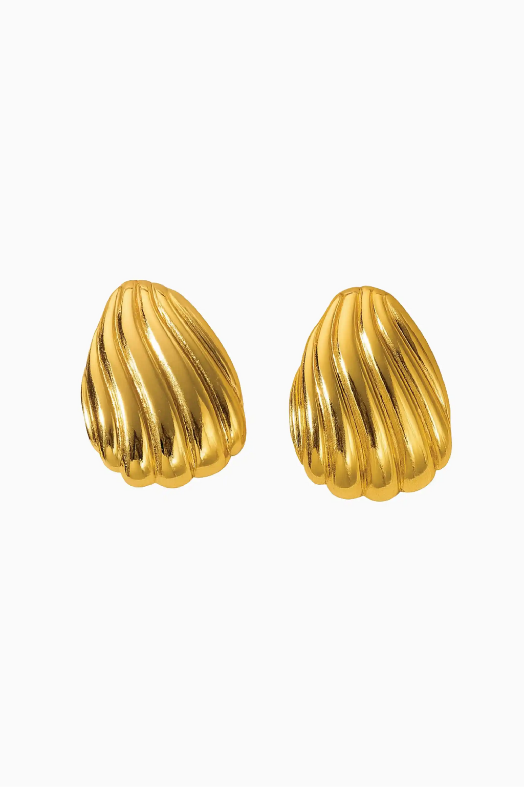 Pair of gold earrings on a white background
