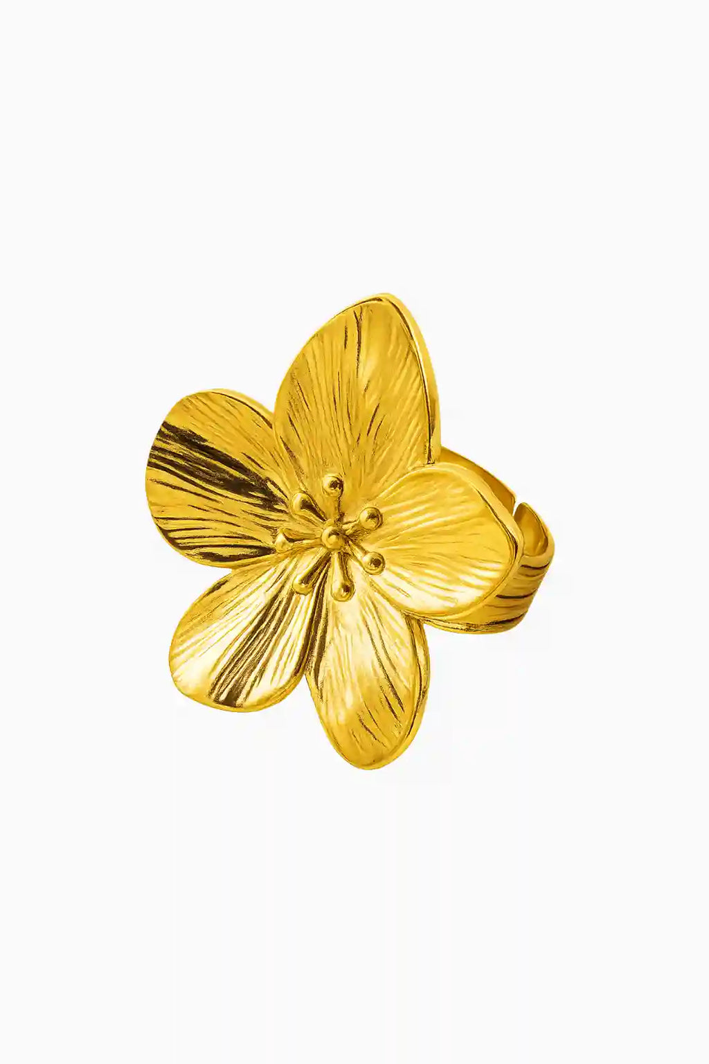 Gold flower-shaped brooch on a white background