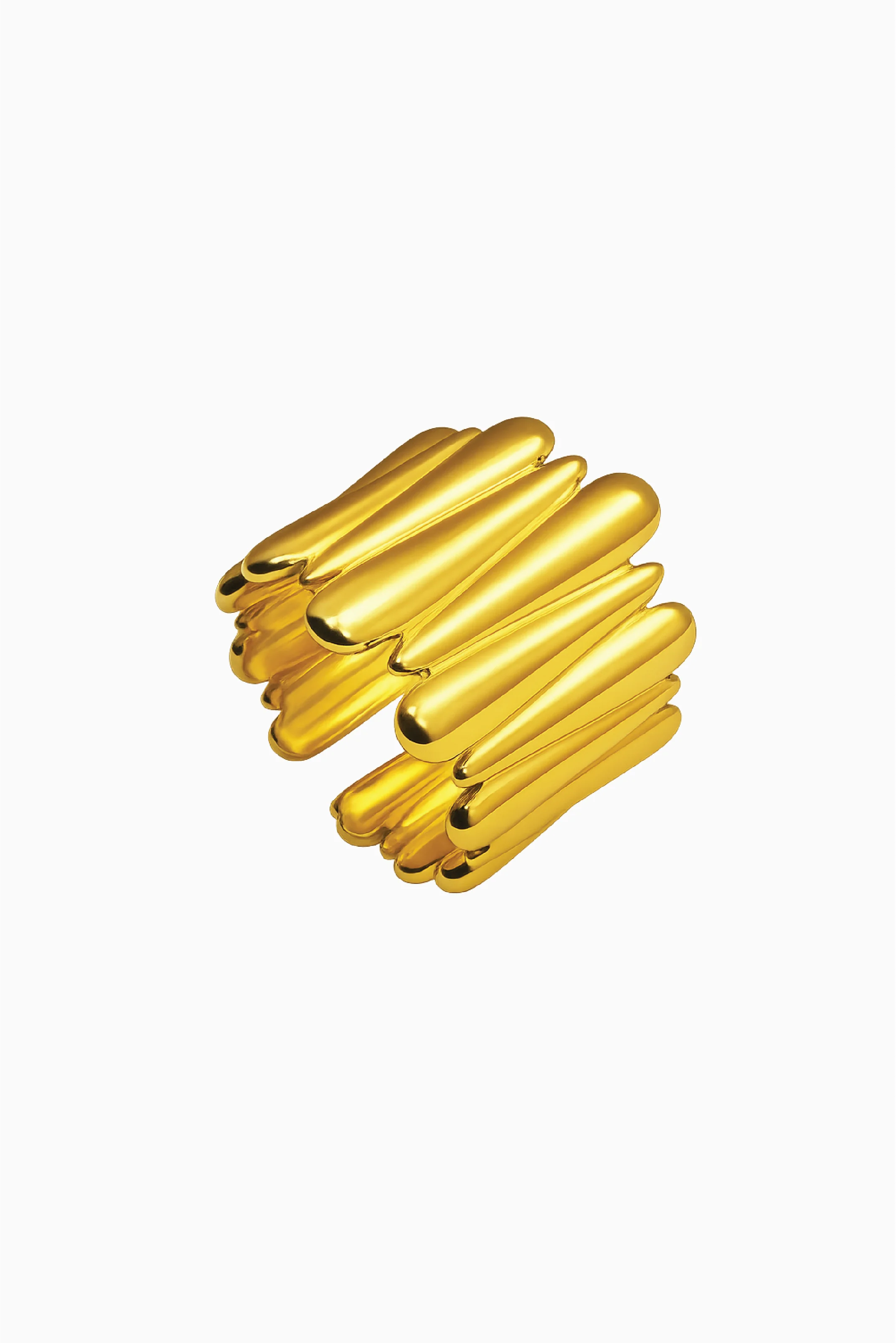 Gold ring with cylindrical design on a white background