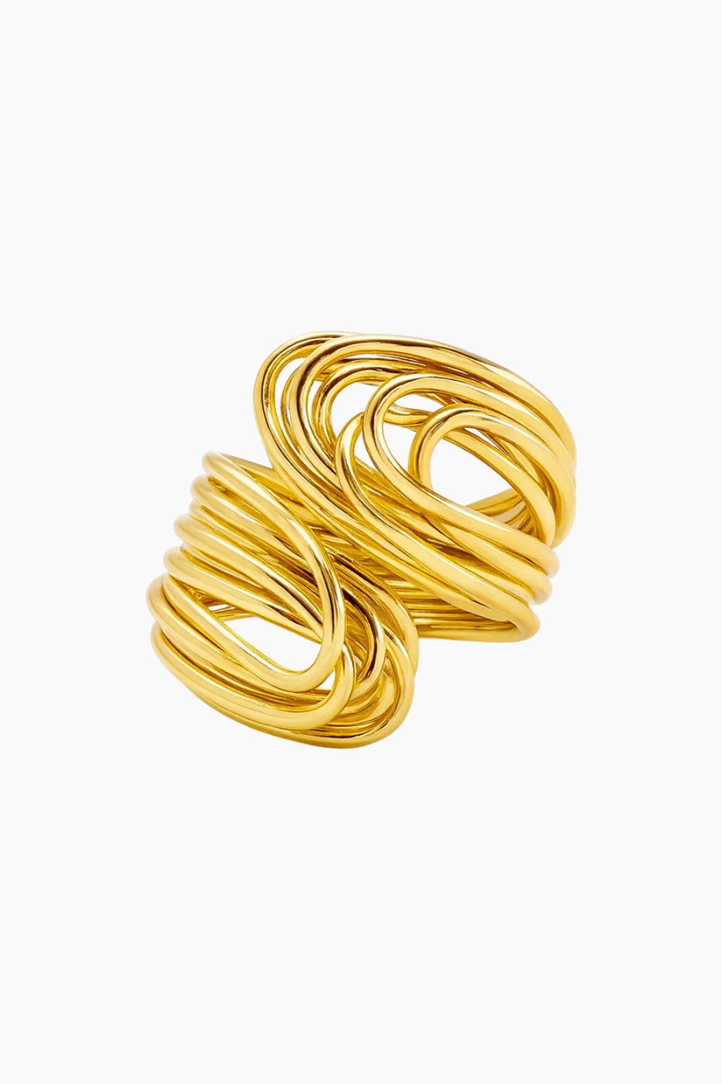 Gold spiral ring on a white background