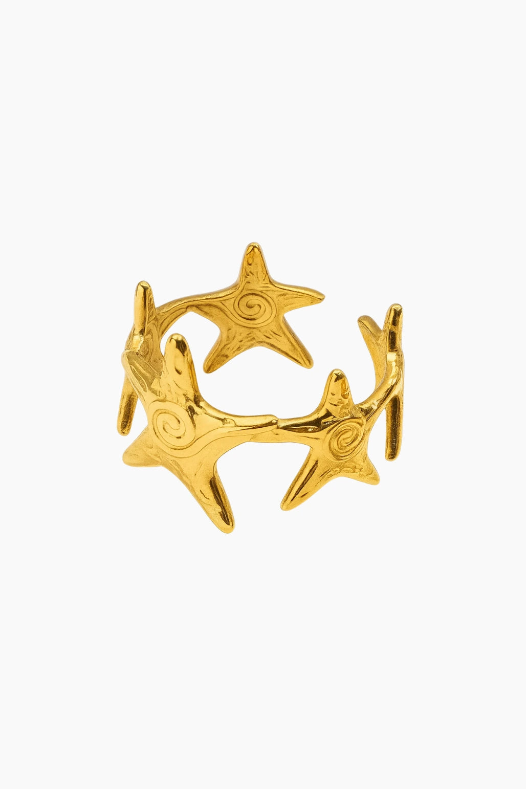 Gold starfish-shaped earring on a white background