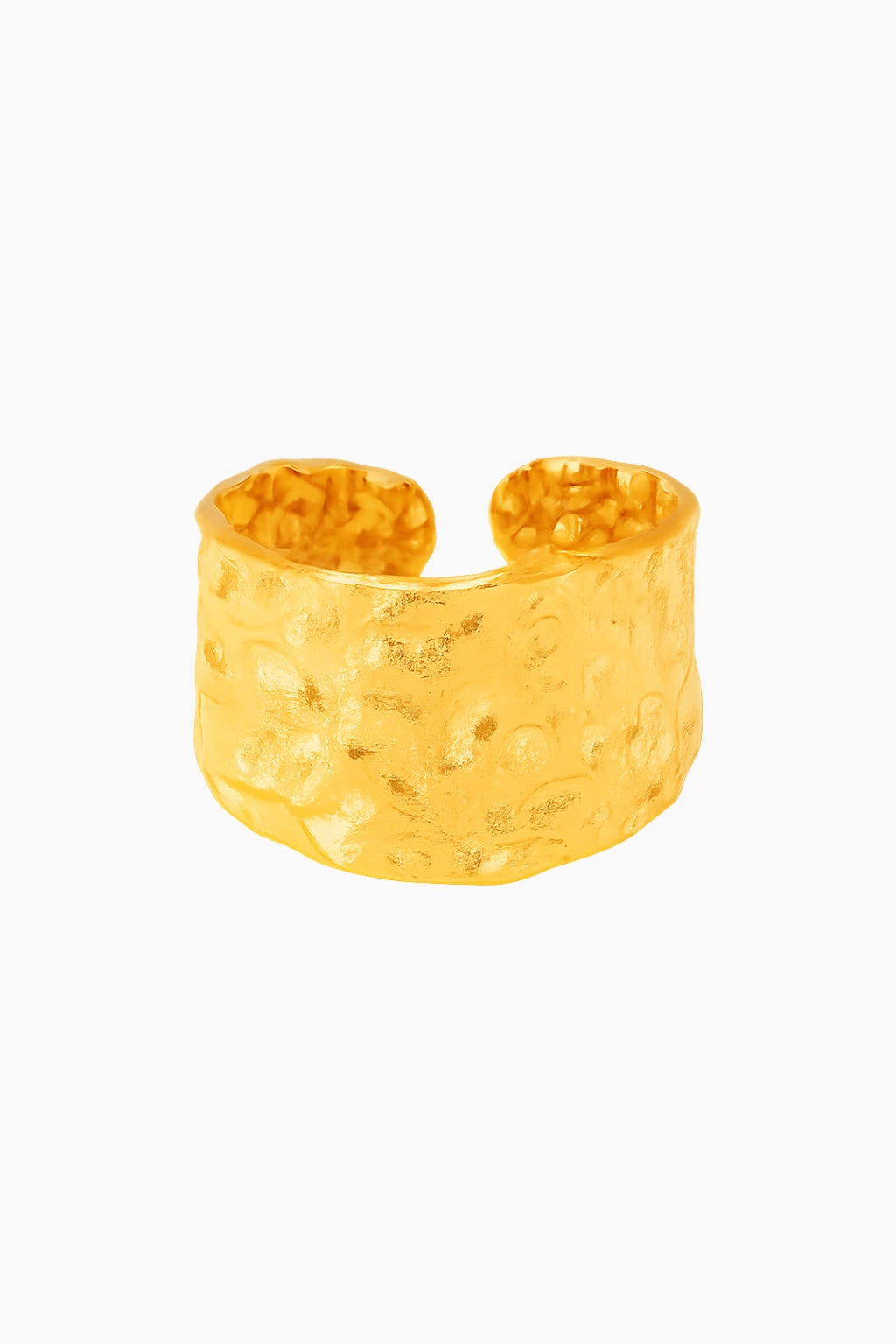Gold textured cuff bracelet on a white background