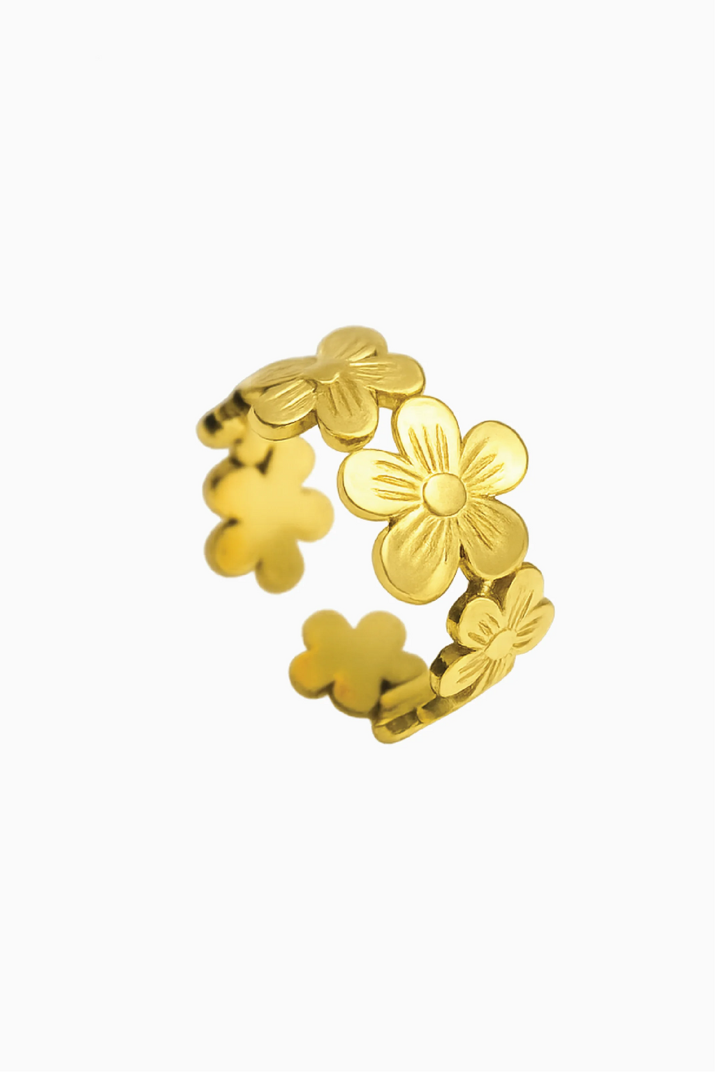 Gold floral ring on a white background