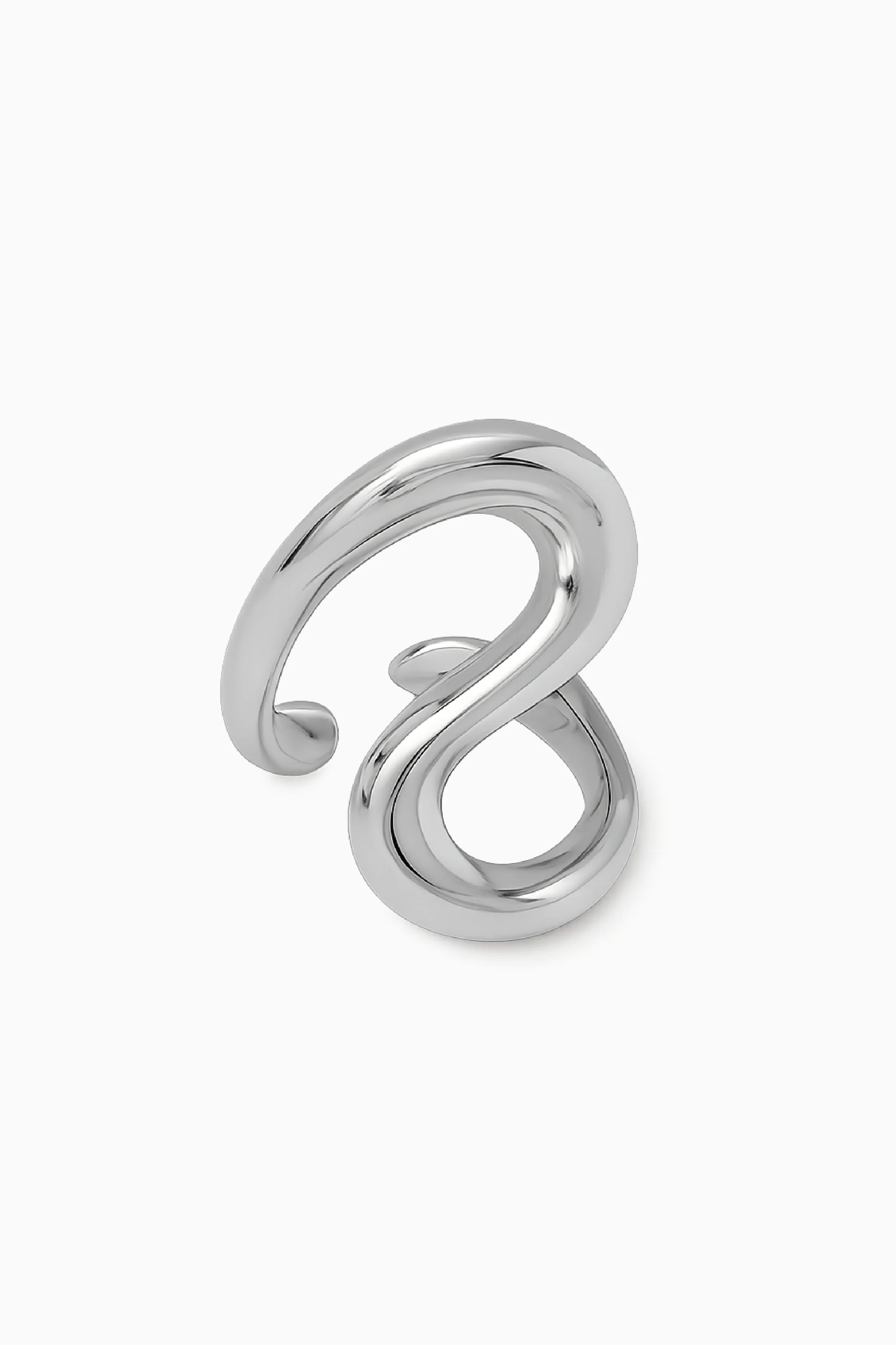 Silver ring with a unique design on a white background